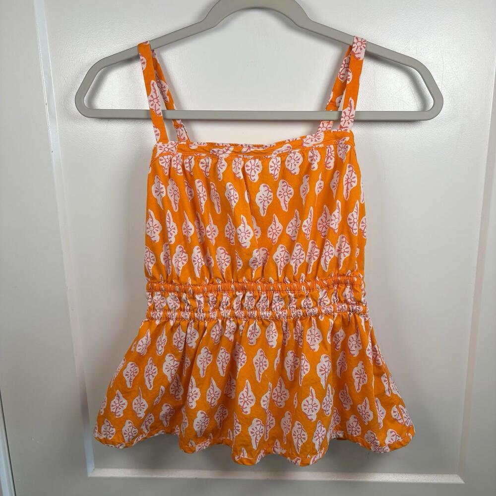 J. Crew Women’s Printed Strappy Shirred Top Bold Orange/Pink/White Size 2 EUC